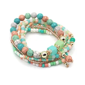 8 pièces/ensemble Marque Bonbons Multicouche Perles Mode Bracelets & Bracelets Brin Extensible L'amitié Bohême Bracelets Pack pour Les Femmes