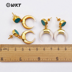 WT-E427 Nuovi Orecchini Pendenti a Mezzaluna <span class=keywords><strong>in</strong></span> Conchiglia Naturale con Pietra Verde, Design Vintage per Donne alla Moda - Product Image 6