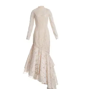 Quinceanera Gowns Vintage Prom Dress Vestidos De Fiesta Cotton Lace Stand Collar Fishtail Skirt China Banquet Full Evening Dress