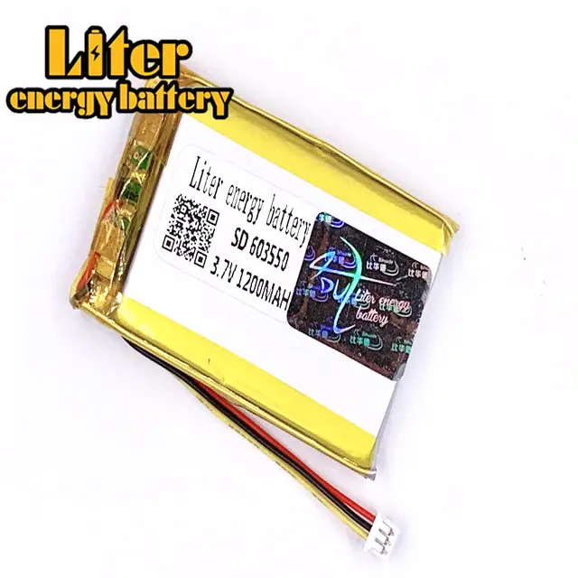 Plug 1,25-3 P 3,7 V 603550 recargable de 1200 mah lipo batería solar de la batería del li-ion de la batería de polímero de litio con PCM