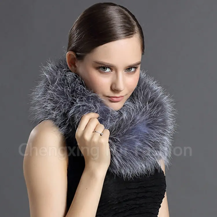 CX-S-49 Natural Color Hand Knitted Luxury Women Scarves Elegant Lady Sliver Fox Fur Scarf