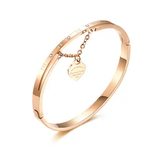 Forever Love New York Brief Gesneden Hanger Gouden Armband Rvs Hart Crystal Manchet Armband Vrouwen Armbanden