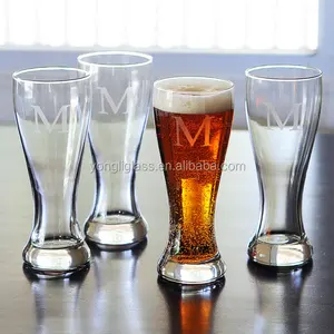 Alta qualidade pilsner vidro por atacado, mão soprado vidro cerveja caneca, cerveja pint vidro com impressão do LOGOTIPO a laser para Beerfest