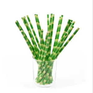 High Quality Wholesale Paper Straw Food Grade Eco Friendly Bamboo Design Disposable Drink Striped Bamboo Paper Straws