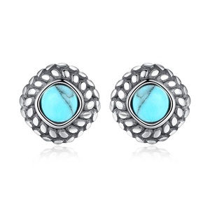 CZCITY ต่างหูสตั๊ดสีเทอร์ควอยซ์ของผู้หญิง,ต่างหูสีดำเงินไทยสไตล์วินเทจ - Product Image 1