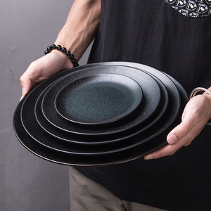 Plato Redondo de Porcelana Chaozhou Esmaltado en Negro, Moderno y Sencillo, de Alta Calidad, Vajilla y <span class=keywords><strong>Platos</strong></span> de <span class=keywords><strong>Gres</strong></span> en Existencia de Fábrica - Product Image 3