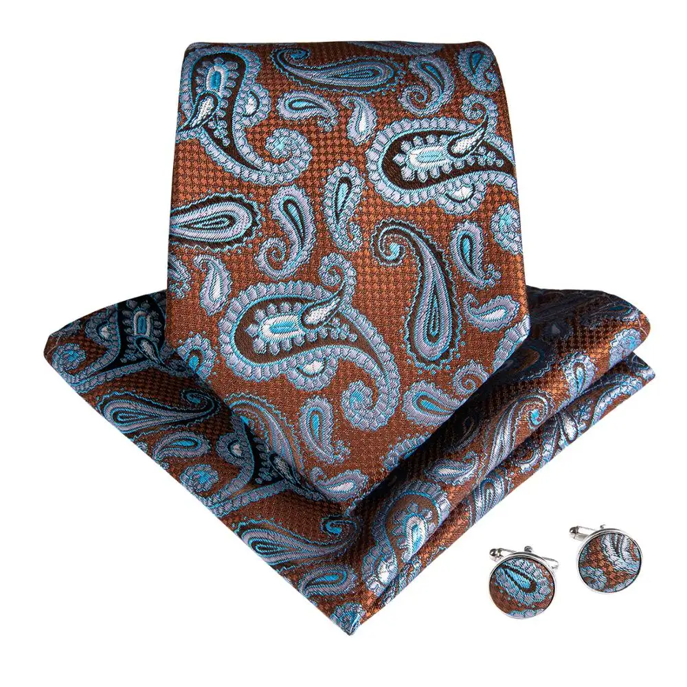 Marron Bleu Ciel Cravates Paisley Cravate des hommes De Mode Classique Cravate En Soie Faite Main