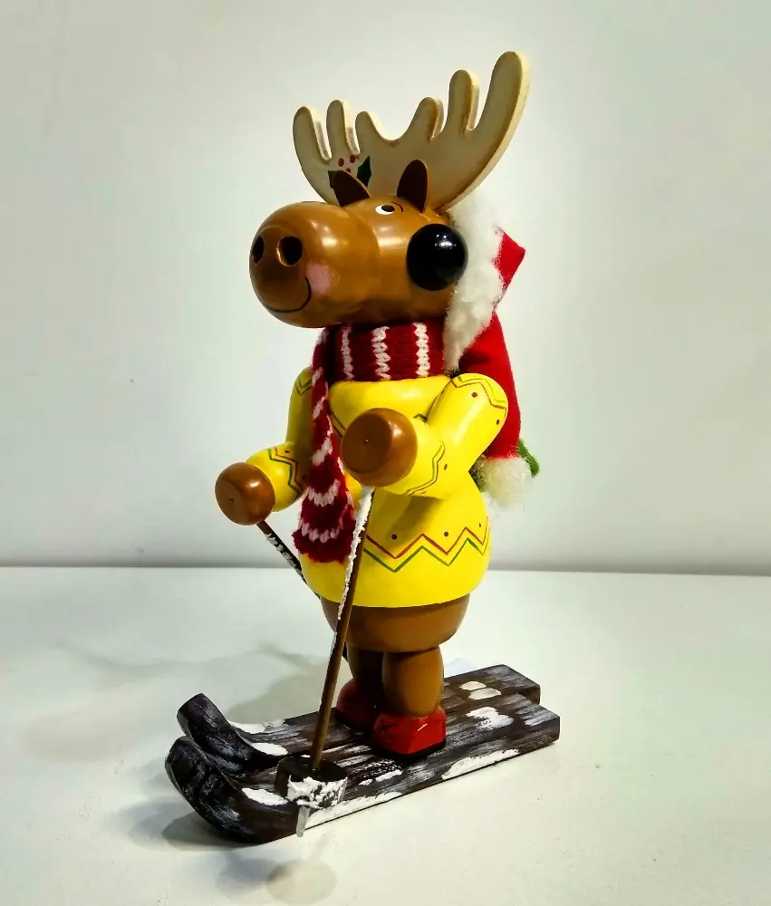 German Incense Smoker Elk Santa Claus with ski for Christmas