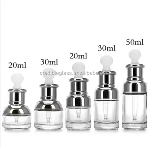 cosmetic packaging 20ml/30ml/50ml clear glass bottle pump lotion bottle