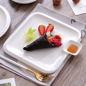 2019 blanco puro de <span class=keywords><strong>la</strong></span> <span class=keywords><strong>cena</strong></span> de cerámica placa con inmersión plato de Sushi de bola de masa de salmón plato - Product Image 4