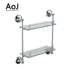 Factory price bath rack shower toilet wall mounted glass bathroom corner shelf