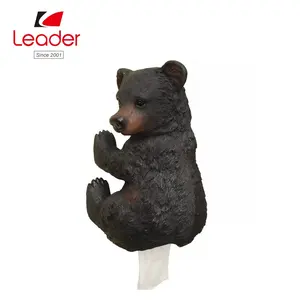 BSCI Audit Factory Poly resin Wand montage Black Bear Cub Toiletten papier halter Skulptur