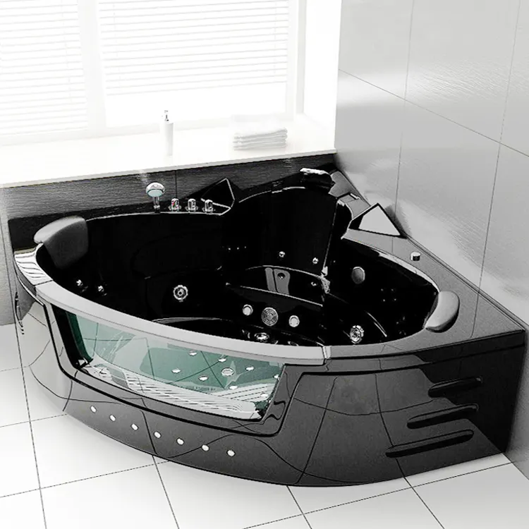 Lover Bath Factory Luxury Black Corner Whirlpool Massage BathtubとGlass Bubble Ozone Indoor