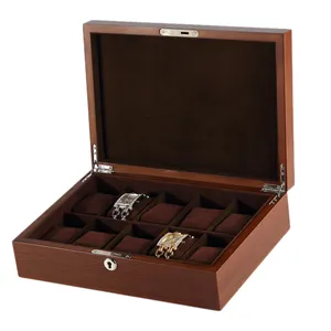 Factory Wholesale MOQ 500 Glass Lid Luxury Style Large wooden watch box
