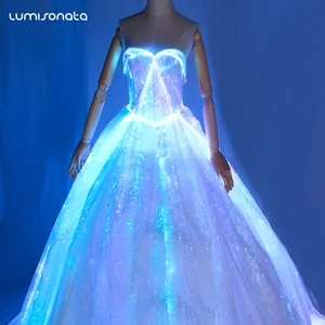 Fashion unique design elegant fiber optic wedding dress led prom dress luminous wedding dress