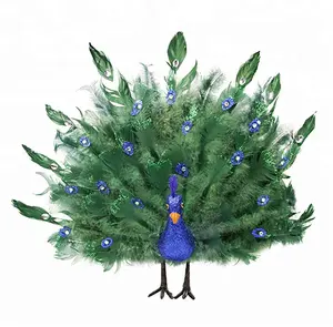 Christmas Decoration Colorful Green Regal Peacock Bird mit Open Tail Feathers