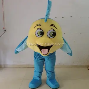 Костюм-талисман Hola с синей и желтой морской рыбой, костюм маскоте для взрослых