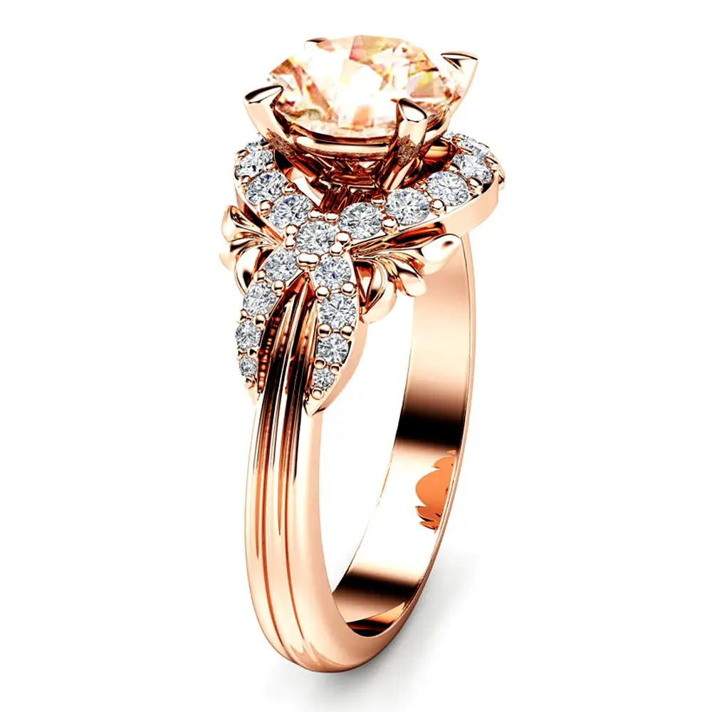 Exquisite Champagne Full Artificial Diamond Ladies Ring Rose Gold Plated Wedding Jewelry B2172