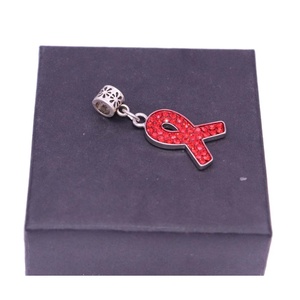 Pendentif à breloque ruban de sensibilisation au sida et au cancer du VIH en cristal rouge étincelant avec perles pour bracelets faisant des bijoux bricolage