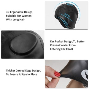Chapeau de bain noir, casquette de protection imperméable en Silicone, poche d'oreille, pour adultes - Product Image 5