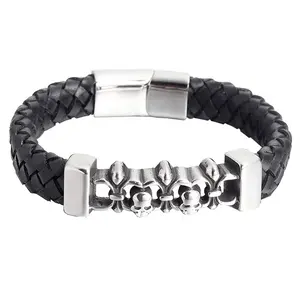 Custom luxury promotion leather men bracelet supplier