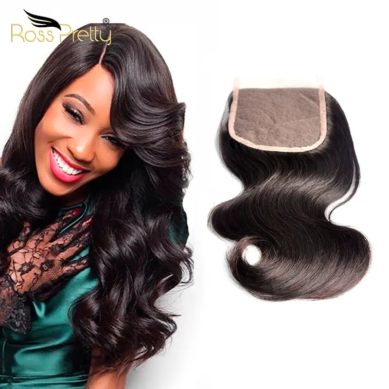 Ross Pretty Synthetic Hair Closure 4 × 4 Double Draw Body Wave 8a Peruvian Hair With Closure 12インチAll Human Hair