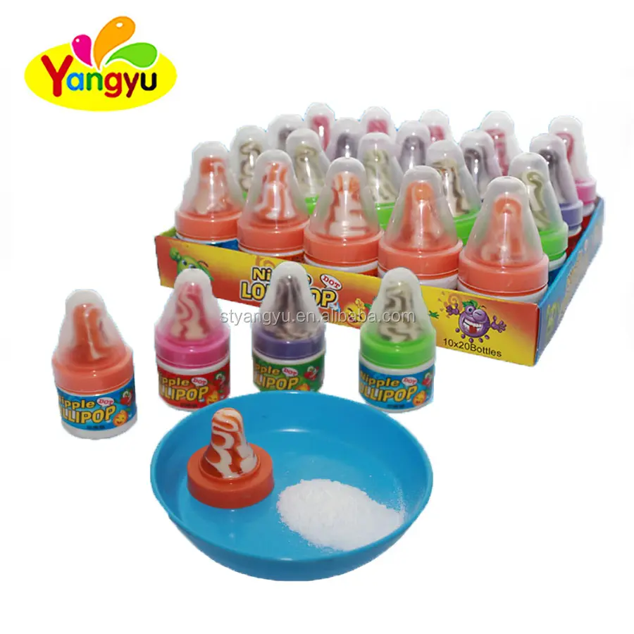 Sour powder candy fruit hard candy with nipple shape bottle