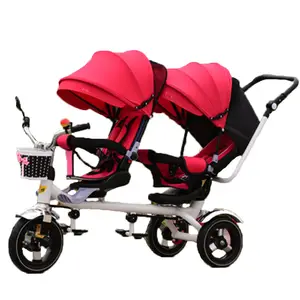 Carrinho de bebê triciclo, crianças, assento duplo, triciclo para gêmeos