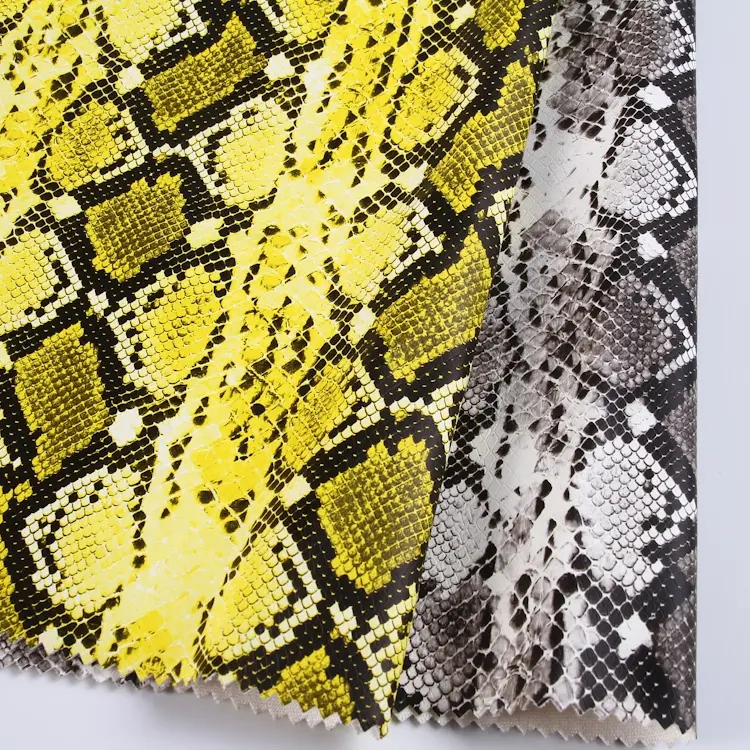 Customizable beautiful snake skin pu leather suede print gold foil fabric