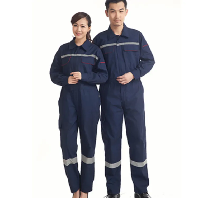 Ropa de trabajo polera de trabajo Wholesale Safety Dark Navy Blue Overalls Engineering Working Uniforms For Men and Women