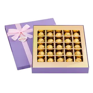 Boîte d'emballage pour cookies et chocolat, 50 pièces, avec diviseur de papier doré, boîte d'emballage avec coussinets de coussins pour invitations de mariage