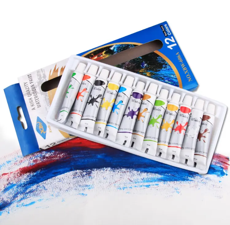 Xinbowen Factory Sale Watercolour Professional Art Supplies Color Box 12 Color Painting Water Color Paint Set