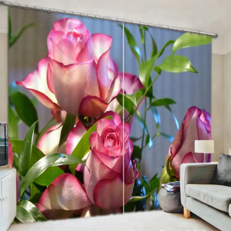 Moderno di Lusso Rosa Rosa Finestra di Blackout Tende, di Grandi Dimensioni Stampato 3D Tenda Per Soggiorno