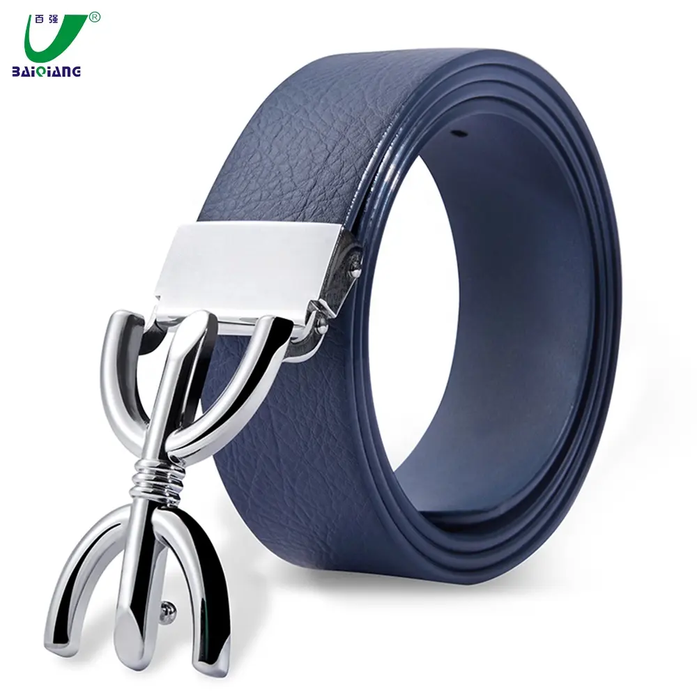Wholesale Super Fantasy Mens and Women Leather Cool Blue Stretch Belt With Types of Belt Buckles