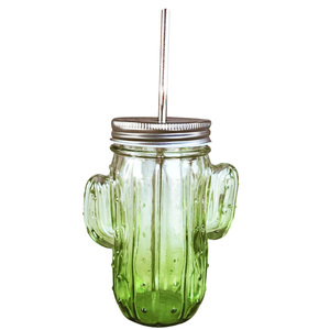 Pot <span class=keywords><strong>de</strong></span> maçon en verre vert Offre Spéciale et 420ml, design <span class=keywords><strong>cactus</strong></span>, avec poignée et couvercle en métal - Product Image 2