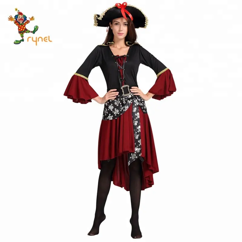 Hot Selling Black Fancy Dress Party Wear Medieval Pirates Costume For Women Ladies