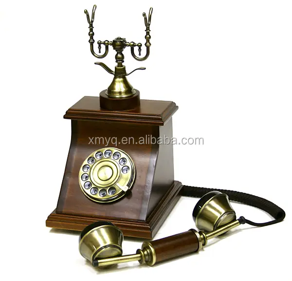 Telepon kayu Retro kualitas tinggi untuk kantor dan Hotel menggunakan telepon berkabel antik dengan tombol putar Dekorasi ruangan