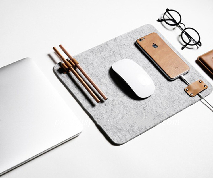 Нескользящий коврик для компьютерной мыши, настольный шерстяной войлочный коврик для ноутбука с кожаной петлей