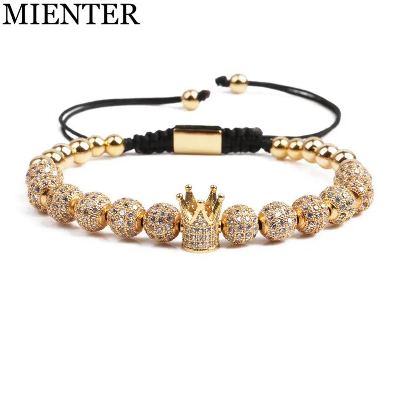 Groothandel Mode Mannen Sieraden Koperen Kraal Gold Plating Crown Charms Kralen Armband