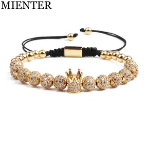 Wholesale fashion men jewelry copper bead gold plating crown charms beaded bracelet