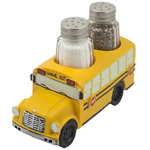 Decorative Model School Bus Polyresin Salt and Pepper Shaker Set