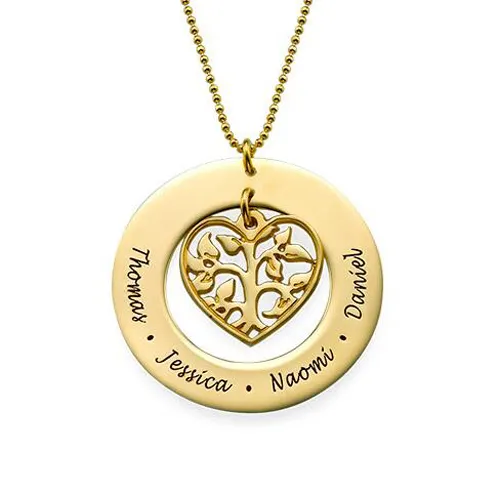 18k gold circle custom Engraved family Name tree necklace stainless steel heart personalized family name necklace for mom