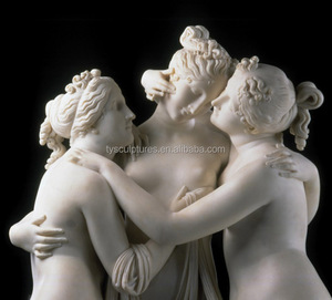 Statue de sœur en pierre naturelle, célèbre figure de déesse, trois gracieux féminine, sculpture en marbre chair - Product Image 5