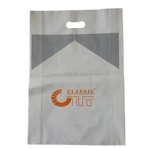 Custom HDPE D die cut porta borse 50 micron ldpe abbigliamento bianco plastica shopping bag