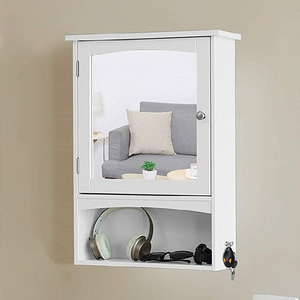 En bois Blanc Rangement Mural pour salle de bain Miroir avec Étagère Réglable - Product Image 5