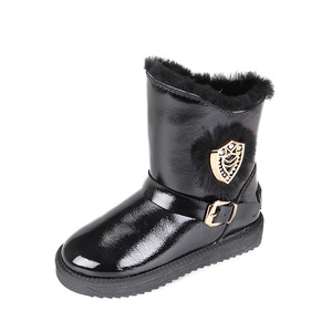 Bottes d'hiver en fourrure de neige <span class=keywords><strong>pour</strong></span> femmes doublées de laine en cuir de vachette noir imperméable et durable bon marché - Product Image 1