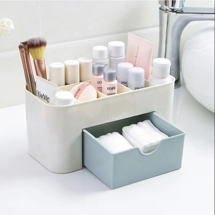 Custom logo Multifunctional Drawer Desk Stationery makeup Organizer Plastic Cosmetic Storage Box