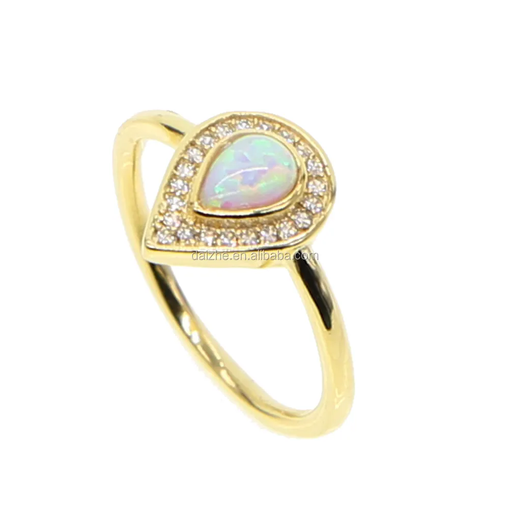 Vnox — bague d'opale en forme de goutte d'eau pour femmes, anneau en or jaune, en forme de goutte avec pavé cz, bracelet en or fin, pour cadeau