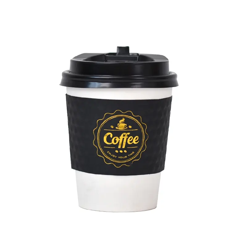थोक दोहरी दीवार कॉफी पेपर कप के साथ प्लास्टिक Lids के साथ डिस्पोजेबल गर्म ठंडे पेय दूर ले कप आस्तीन कस्टम मुद्रित