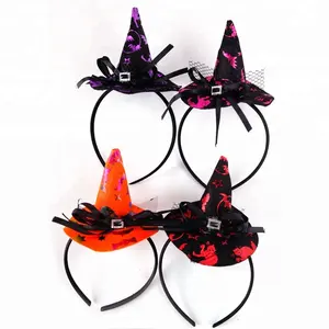 Genyaハロウィンパーティーヘッドバンドパンプキンヘッドフープウィッチハットヘッドバンドウィッチスパンコールヘッドバンド